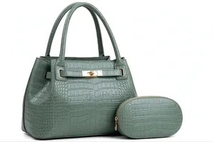 IKUEMAN 2-in-1 Crocodile Pattern Ladies Handbag + Purse Set - 6 Colors