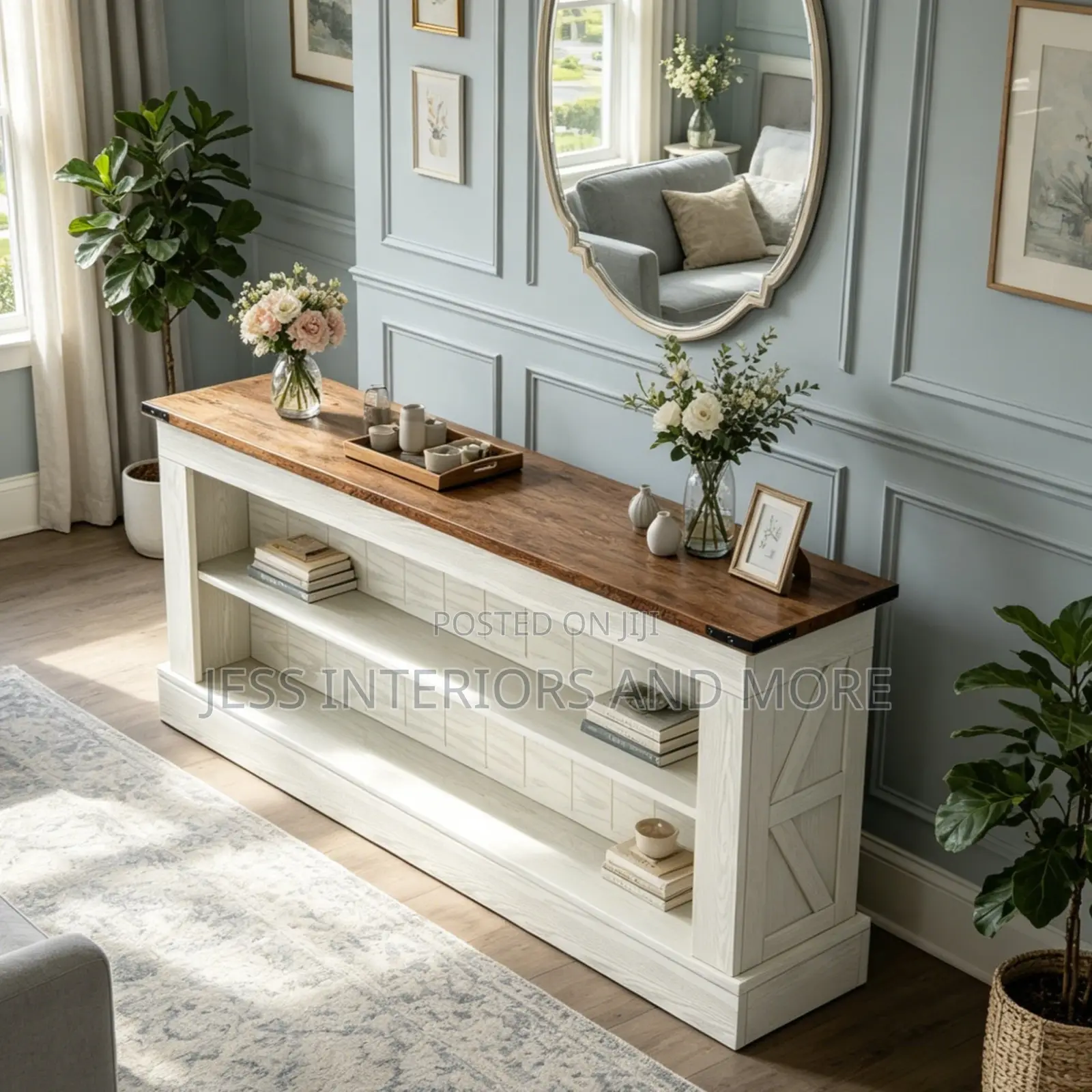 Console Table With 3 Tiers Storage Shelves for Entryway