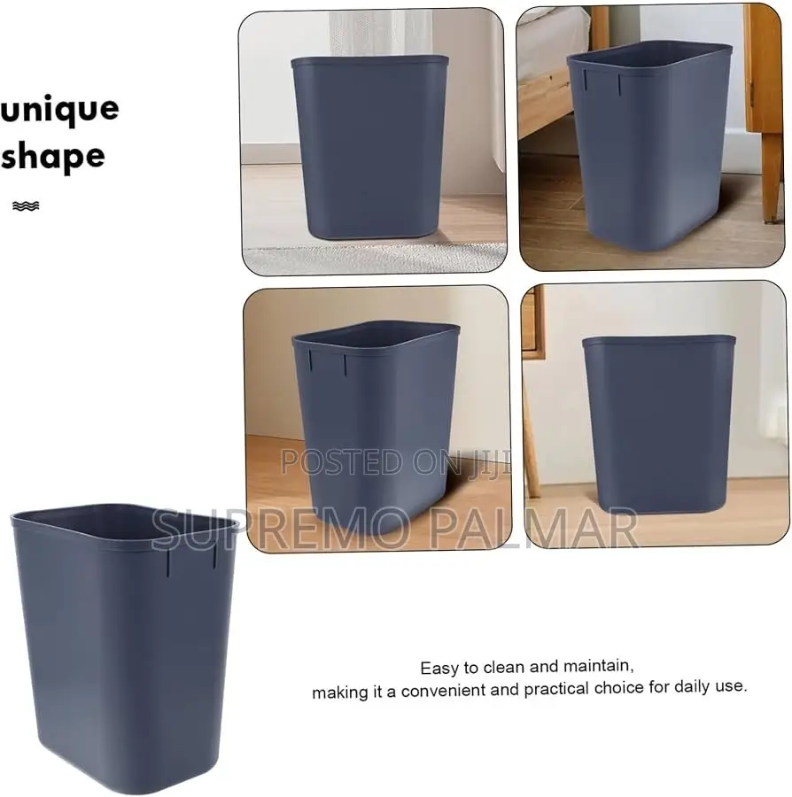 15L Black Plastic Wastebasket – Rectangular Office Kitchen Trash Bin