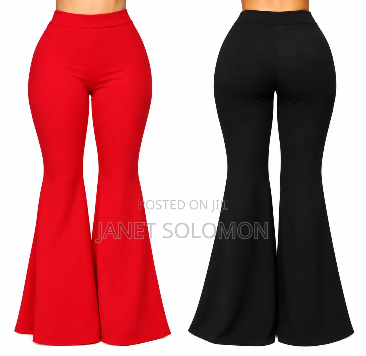 Ladies High Waist Flared Trousers – Red Black