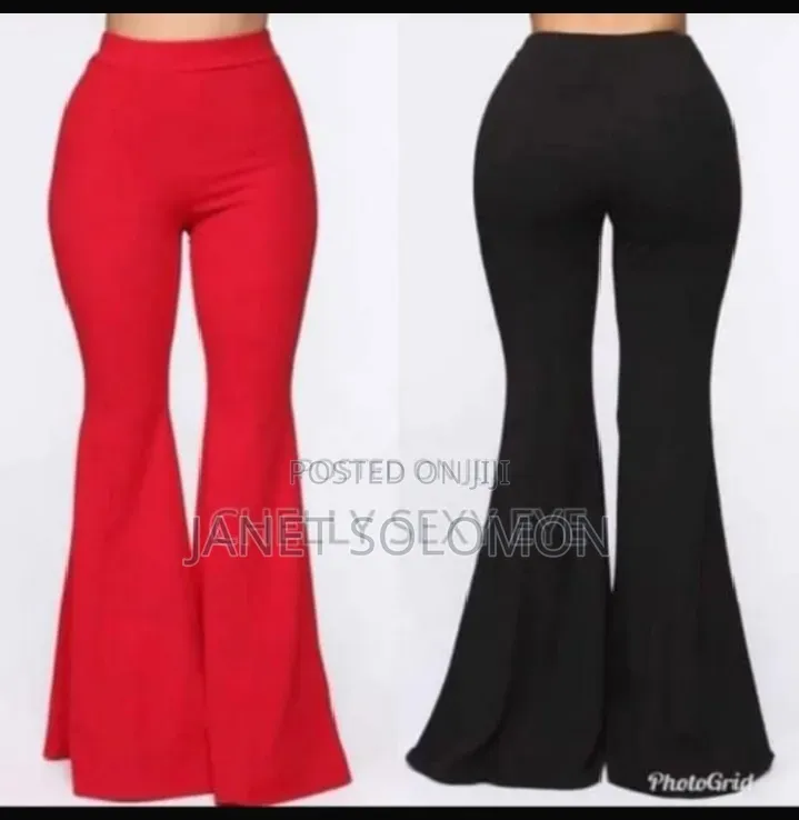 Ladies High Waist Flared Trousers – Red Black