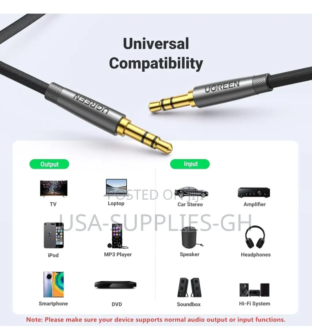 UGREEN 3.5mm Audio Cable, Nylon Braided, Male to Male From USA