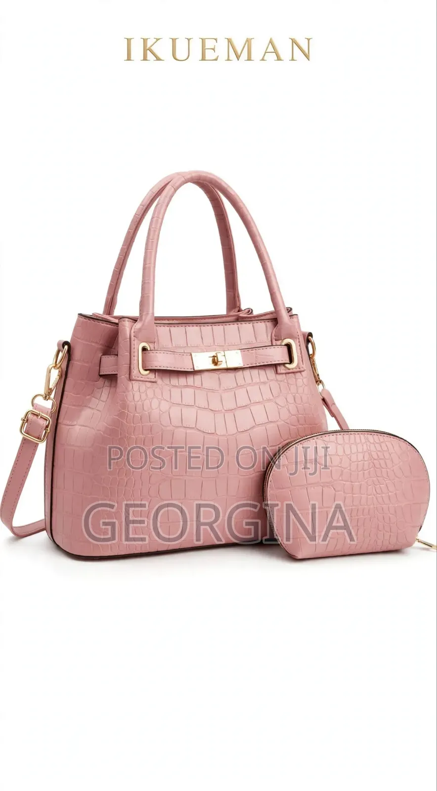 IKUEMAN 2-in-1 Crocodile Pattern Ladies Handbag + Purse Set - 6 Colors
