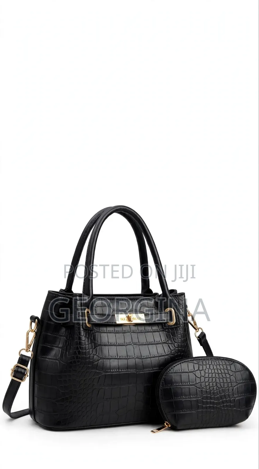 IKUEMAN 2-in-1 Crocodile Pattern Ladies Handbag + Purse Set - 6 Colors