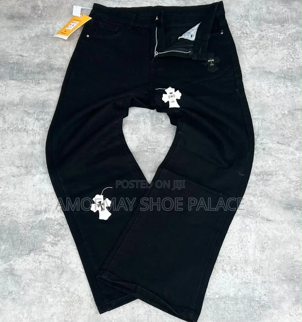 Black Cross Print Baggy Jeans