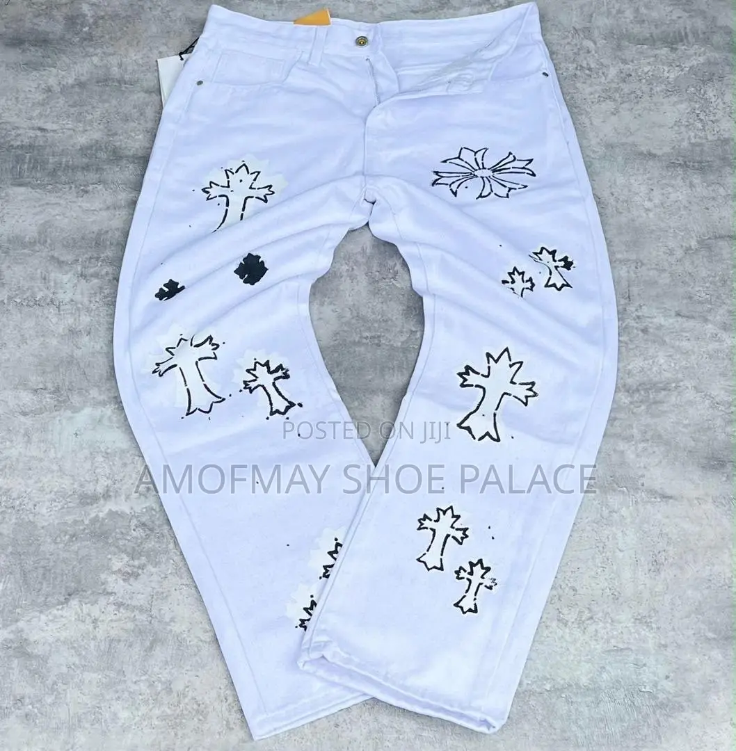 Black Cross Print Baggy Jeans