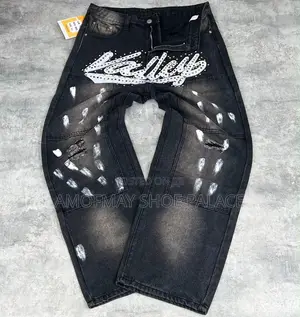 Black Cross Print Baggy Jeans