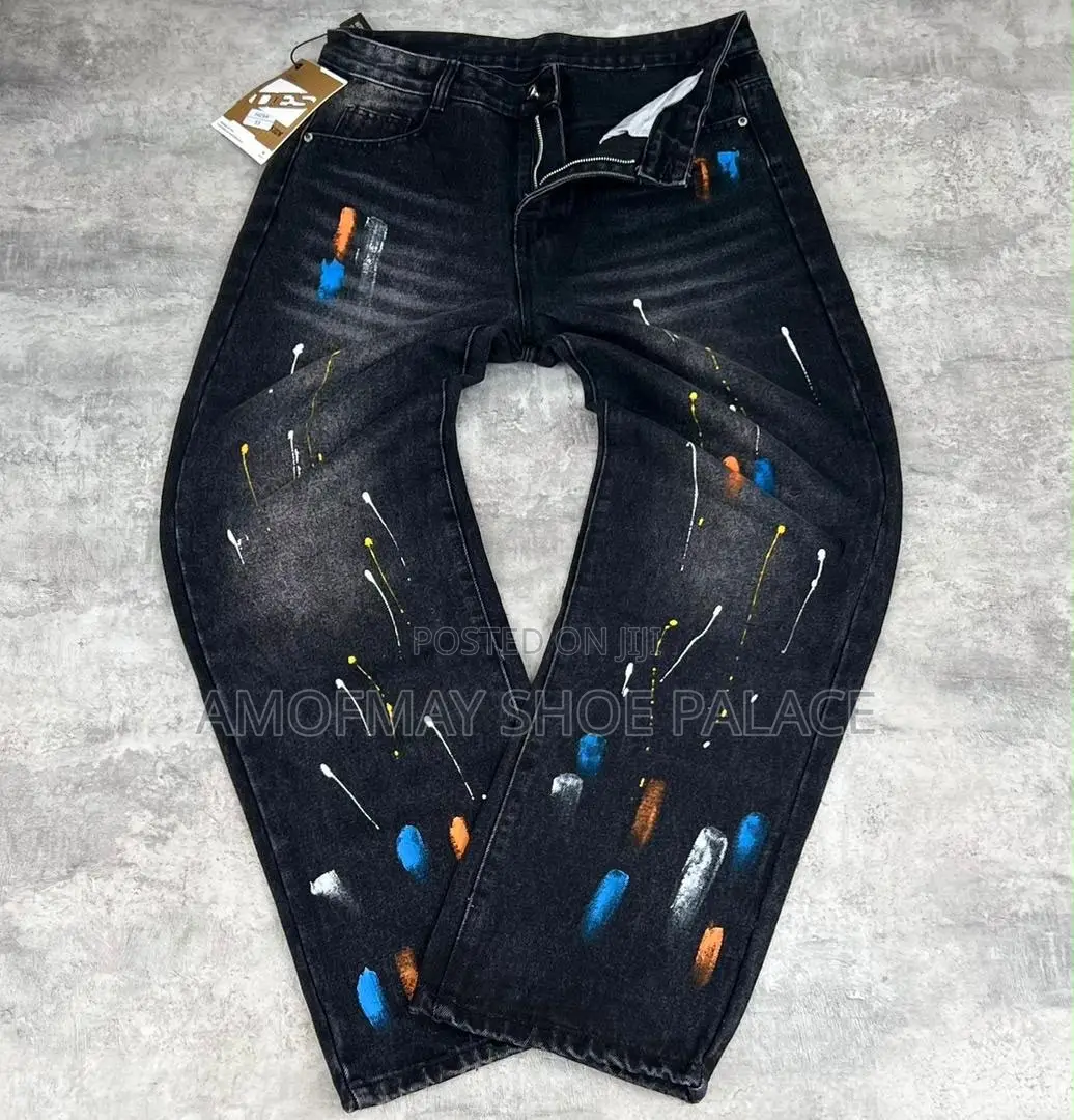 Black Cross Print Baggy Jeans