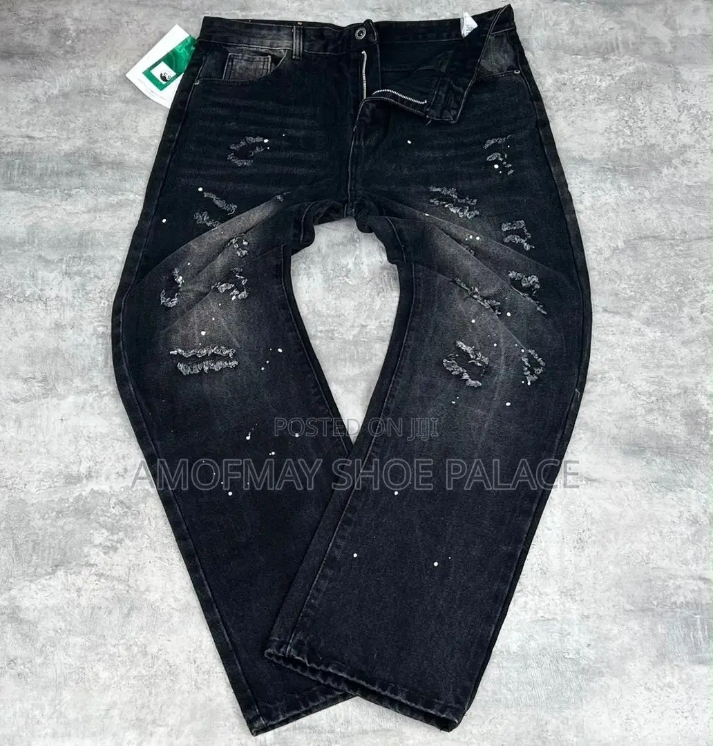 Black Cross Print Baggy Jeans