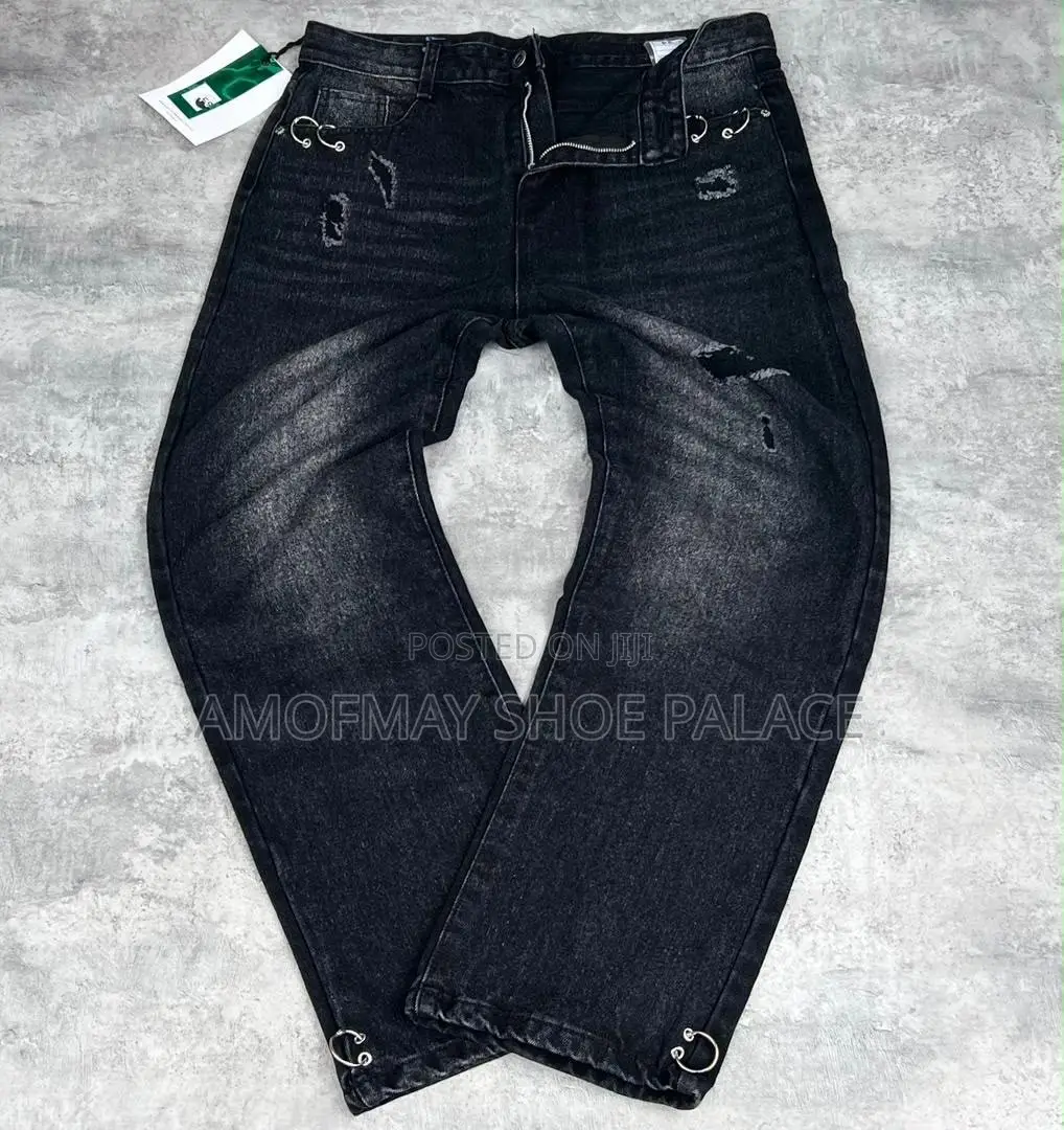 Black Cross Print Baggy Jeans