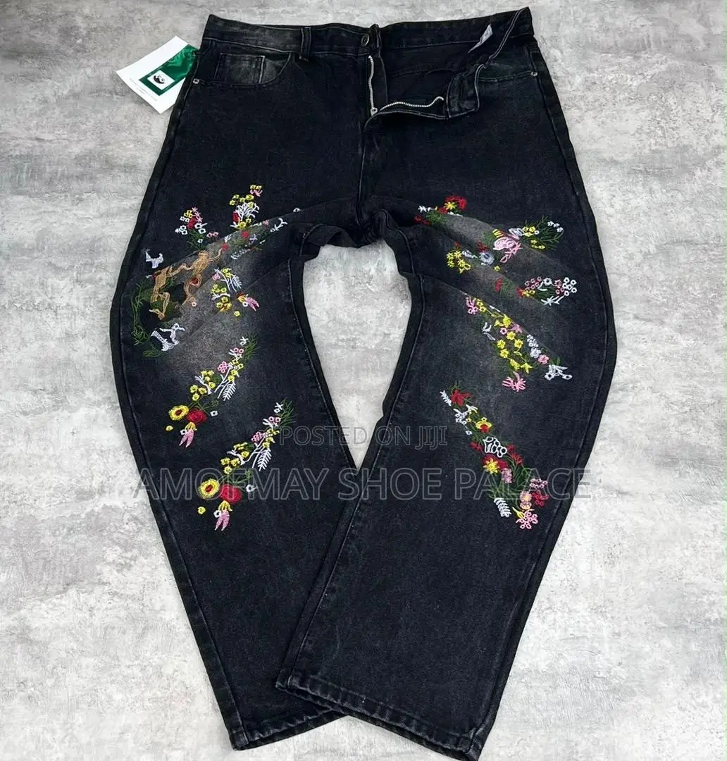 Black Cross Print Baggy Jeans