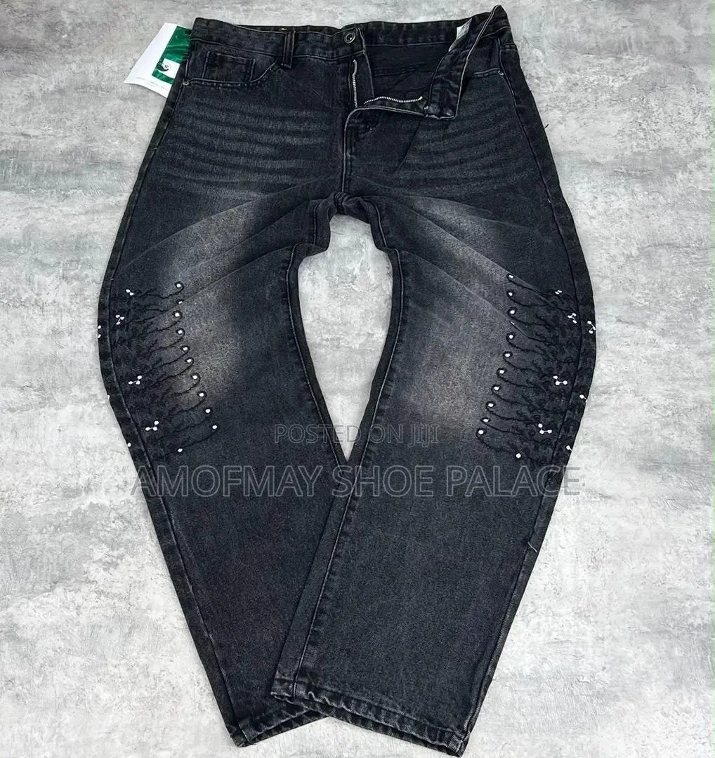 Black Cross Print Baggy Jeans