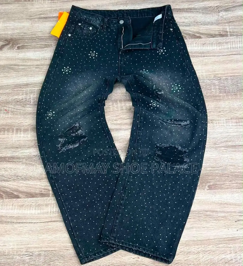 Black Cross Print Baggy Jeans