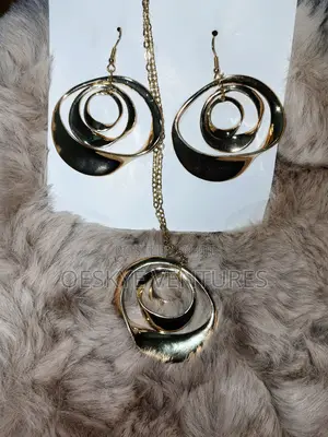 Gold Spiral Statement Jewelry Set (Necklace Earrings)