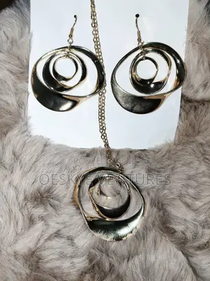 Gold Spiral Statement Jewelry Set (Necklace Earrings)