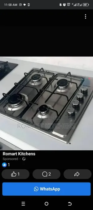 60cm Inbuilt Stainless Steel 4 Burner Gas Cooker