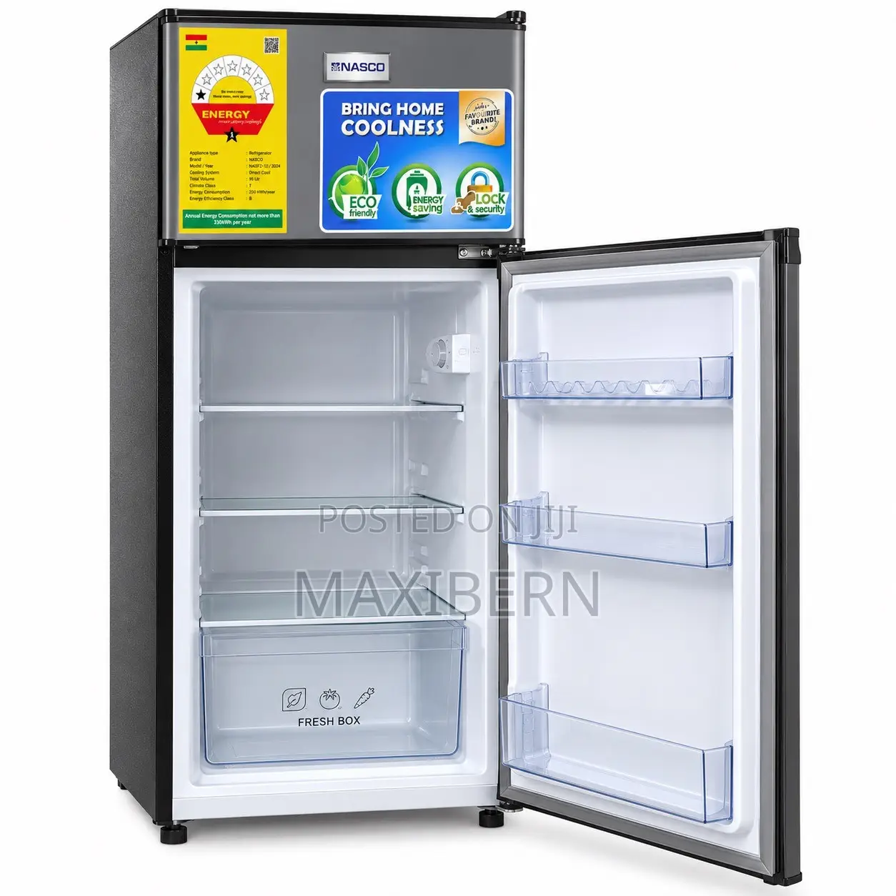 Nasco 95L Double Door Fridge With Top Freezer – NASF2-12S