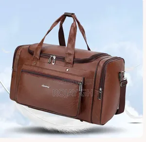 Leather Duffel Travel Bag - BROWN