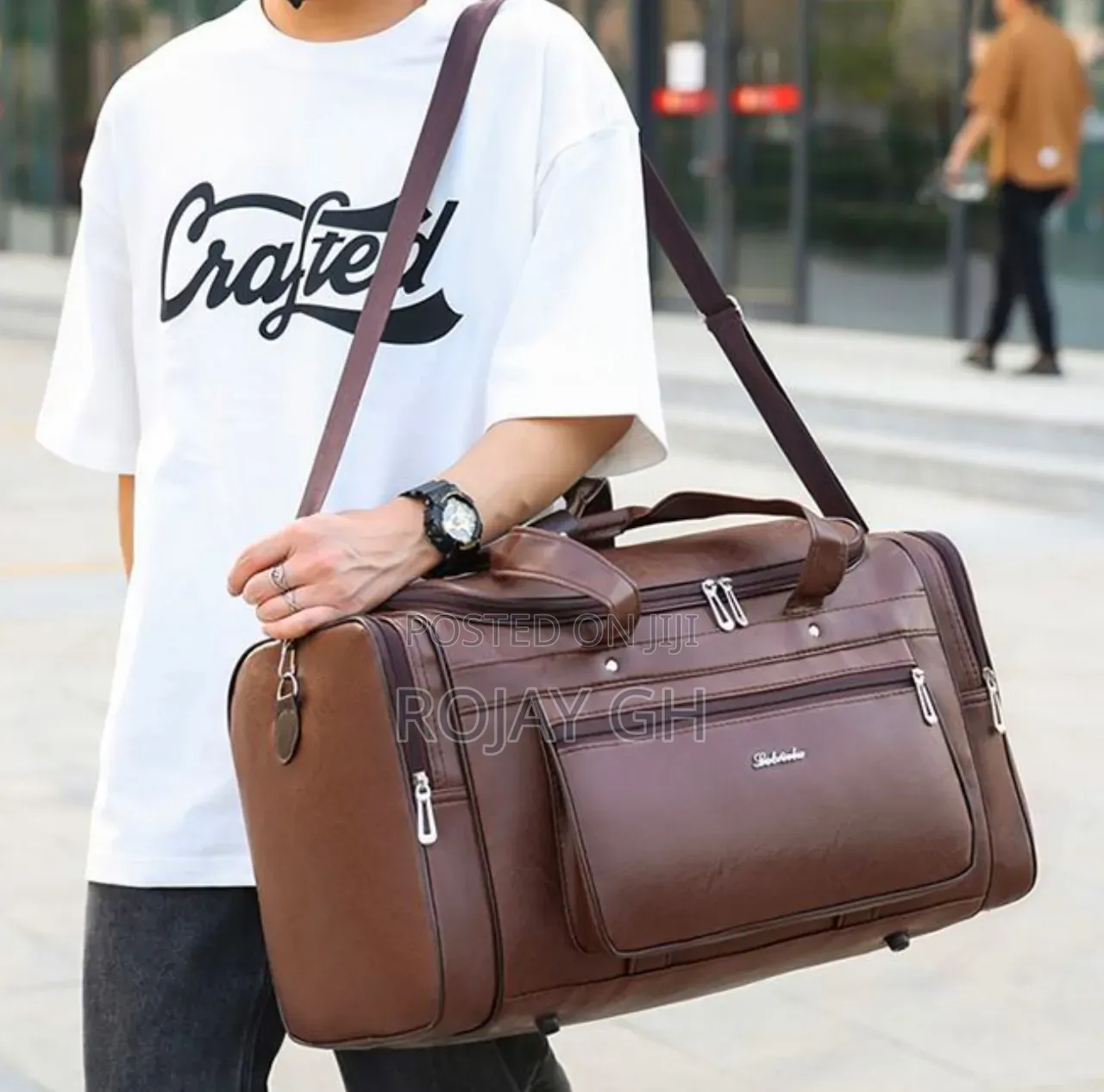Leather Duffel Travel Bag - BROWN