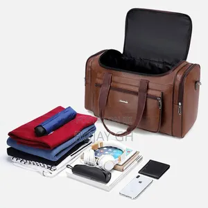 Leather Duffel Travel Bag - BROWN