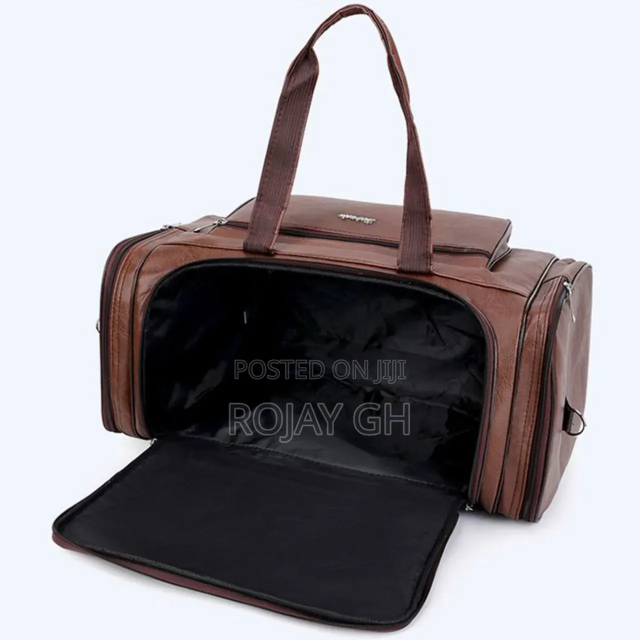 Leather Duffel Travel Bag - BROWN