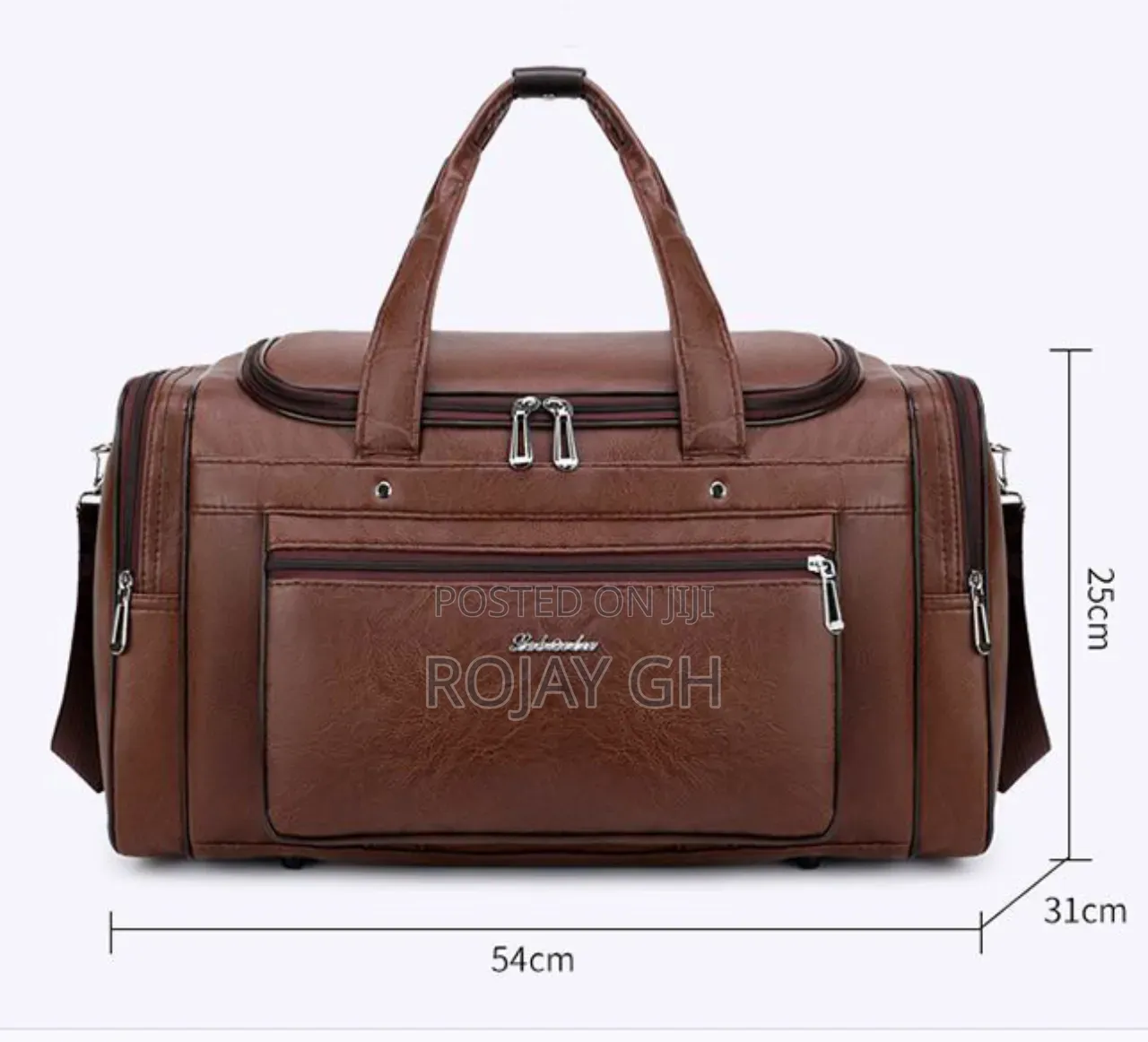 Leather Duffel Travel Bag - BROWN