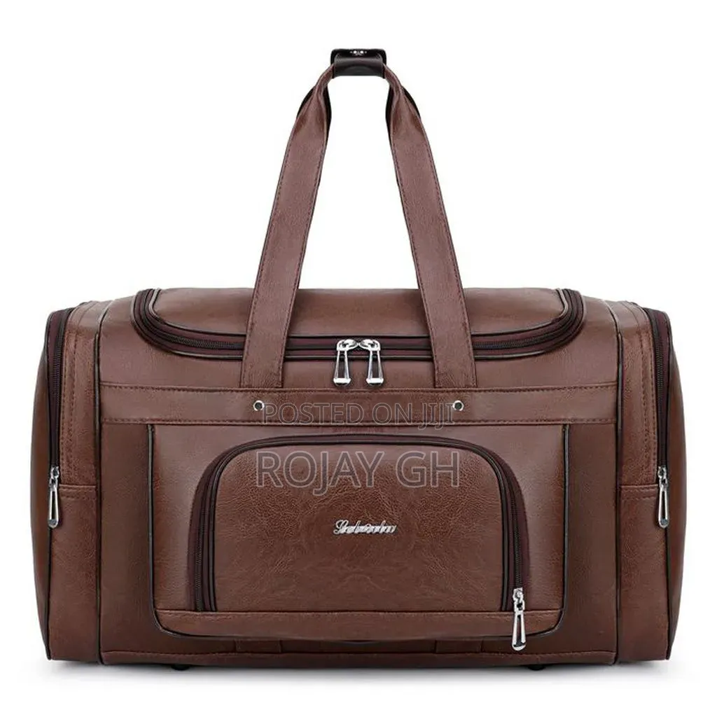 Leather Duffel Travel Bag - BROWN