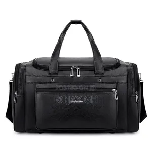 Leather Duffel Travel Bag - BLACK