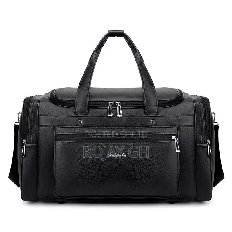 Leather Duffel Travel Bag - BLACK