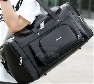 Leather Duffel Travel Bag - BLACK