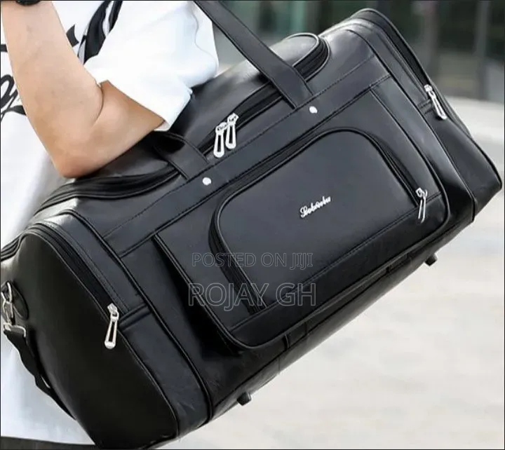 Leather Duffel Travel Bag - BLACK