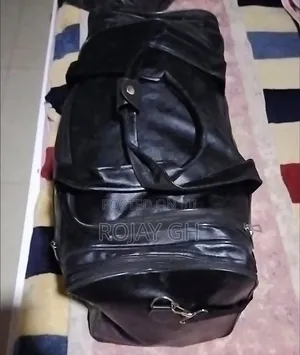 Leather Duffel Travel Bag - BLACK