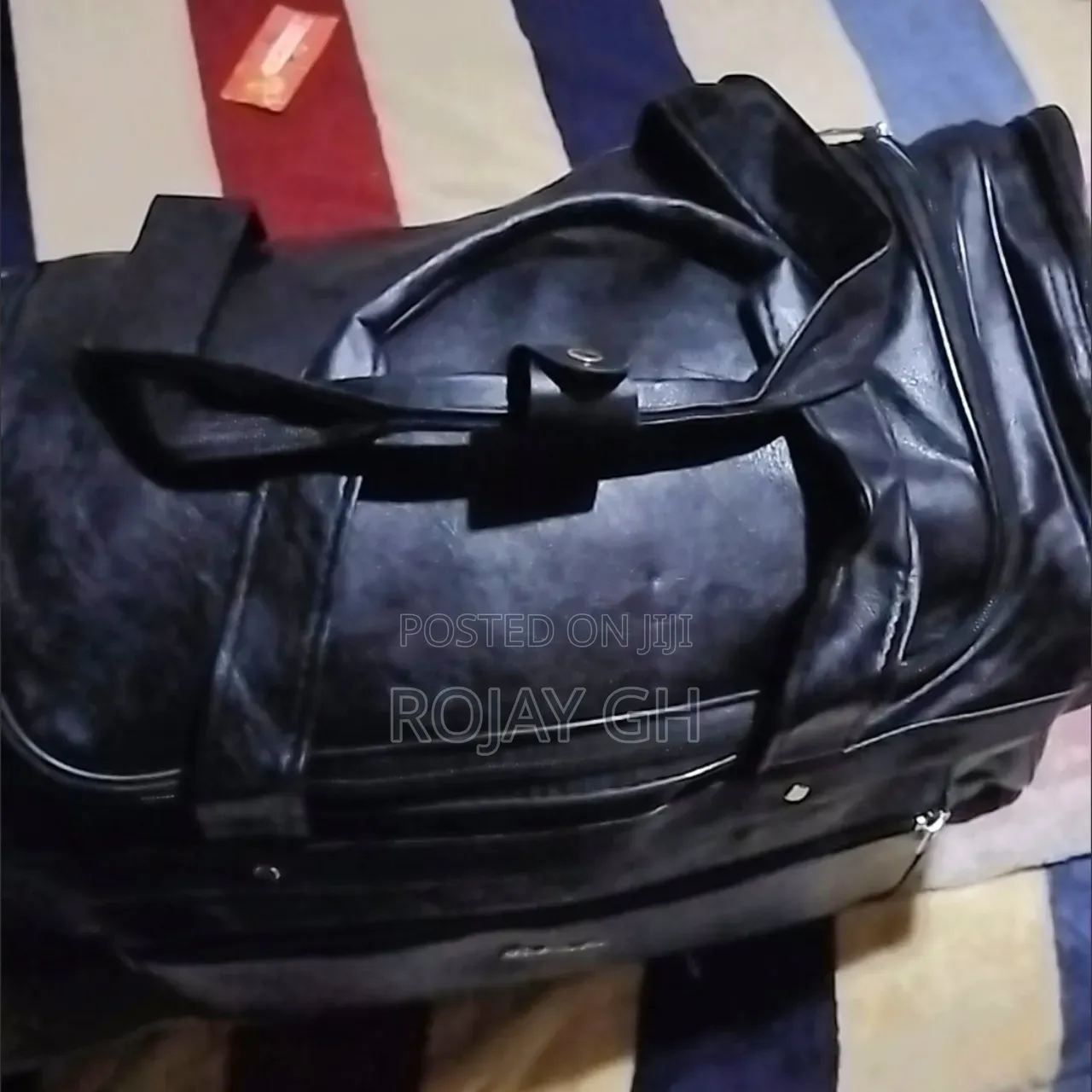 Leather Duffel Travel Bag - BLACK