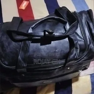 Leather Duffel Travel Bag - BLACK