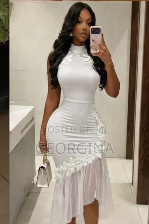 CLASSIC WEARS 3D Flower Bodycon Dress With Mesh Hem - Brown Pink White