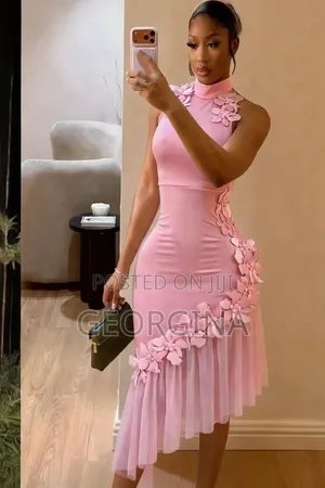 CLASSIC WEARS 3D Flower Bodycon Dress With Mesh Hem - Brown Pink White