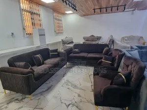 8-Seater Velvet Sofa Set With Gold Piping Accents