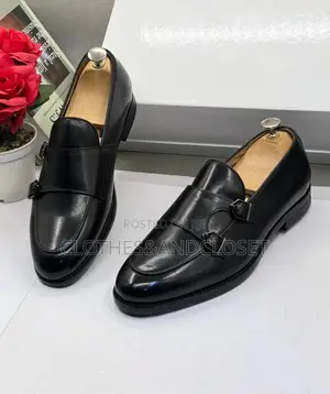 Sleek Black Leather Double Monk Strap Dress Shoes Withpolished Finish