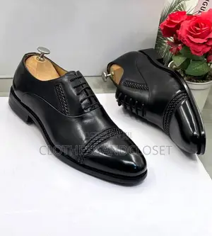 Men's Black Polished Leather Oxford Shoes