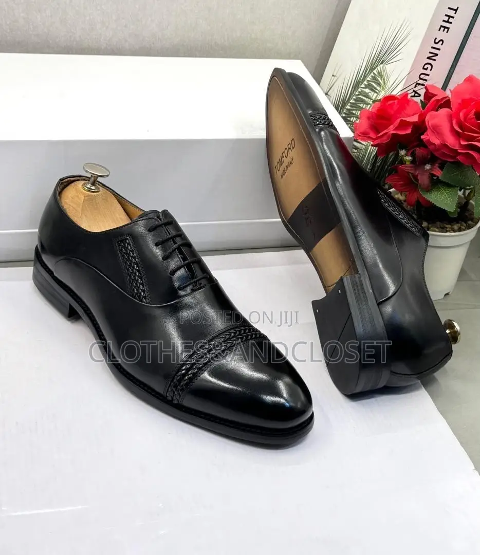 Men's Black Polished Leather Oxford Shoes