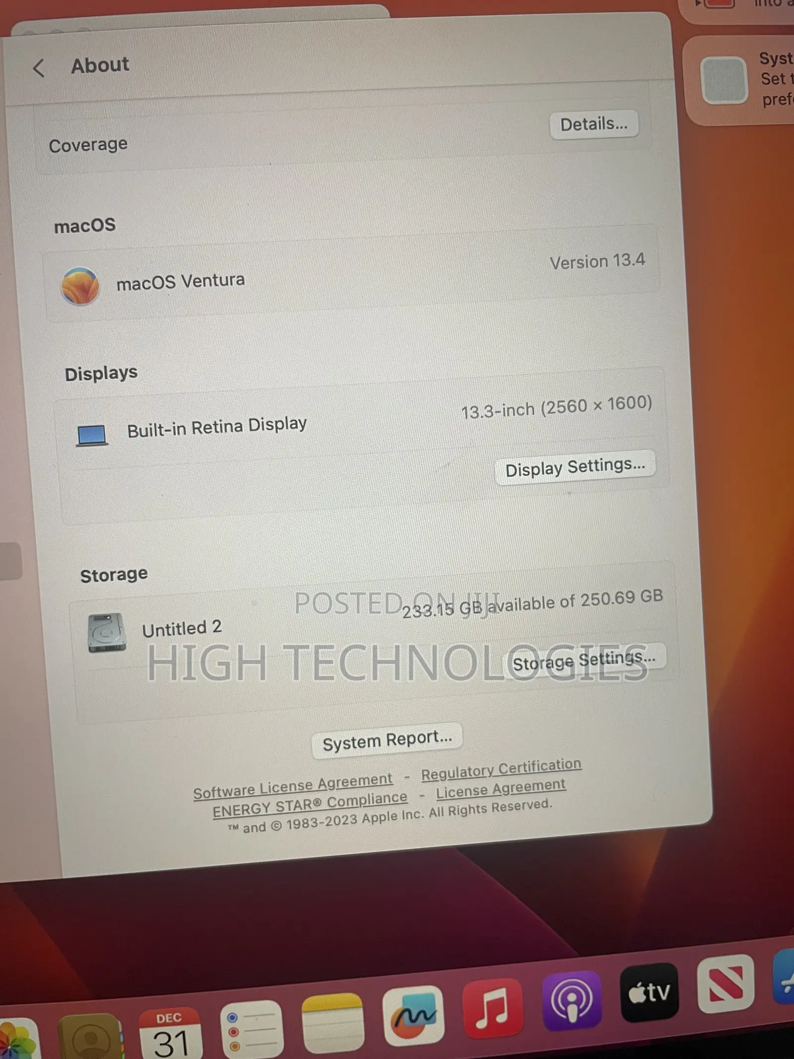 Laptop Apple MacBook Pro 2020 8GB Intel Core i5 SSD 256GB