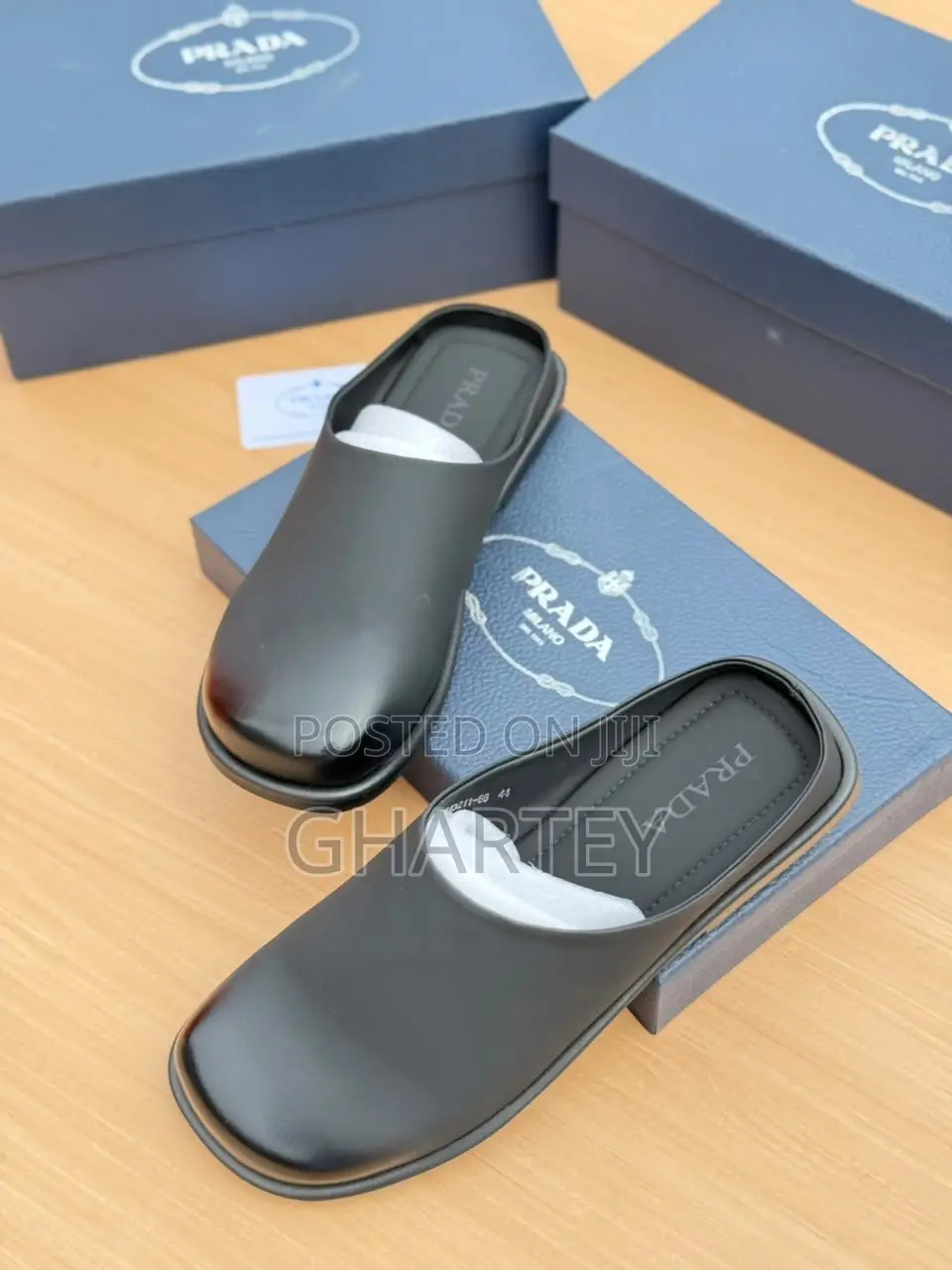 Prada Black Leather Slippers – Luxury Men’s Slippers
