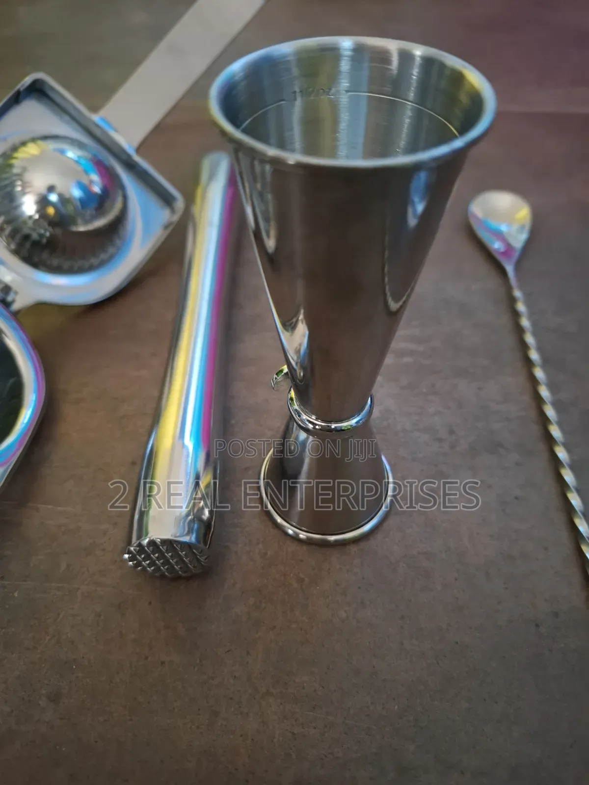Patrón Tequila Steel Set Jigger Squeezer Spoon Muddler Glass Mirror