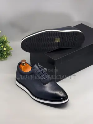 A Pair of Navy Blue Leather Men's Easywear Shoes