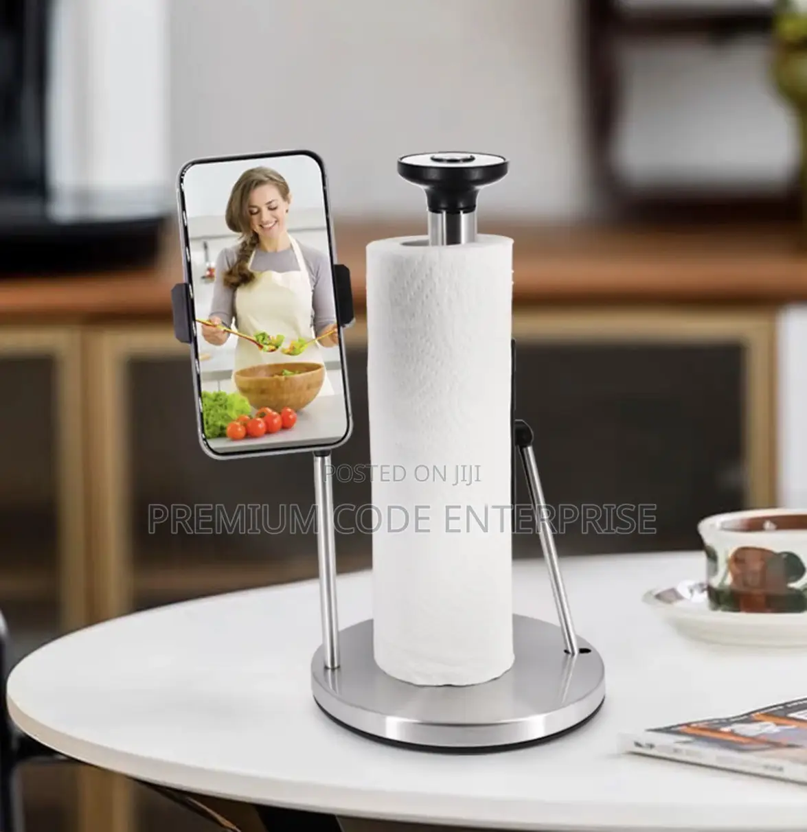 Jumbo Tissue Holder With Phone Shelf Stainless Steel