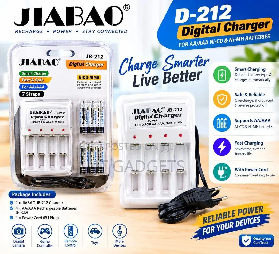 JIABAO JB-212 Digital Battery Charger + 4 Batteries