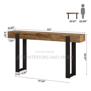 Long Entryway Console Table, Solid Wood Top and Metal Legs