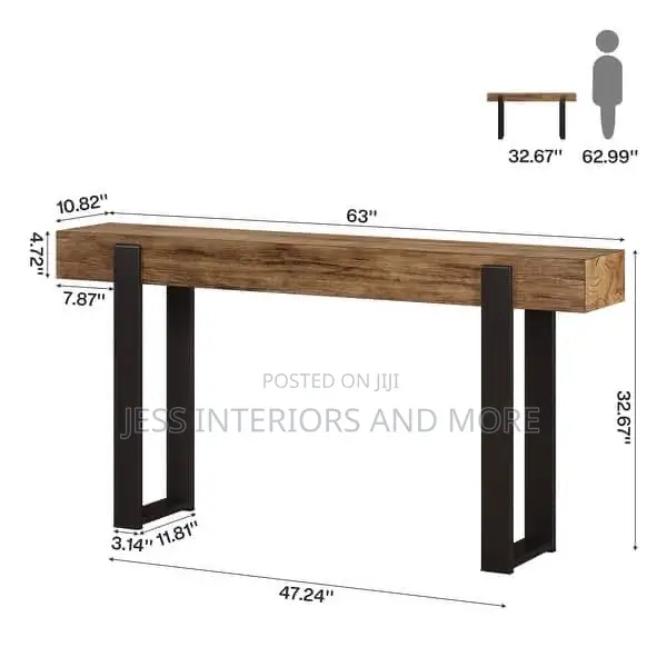 Long Entryway Console Table, Solid Wood Top and Metal Legs