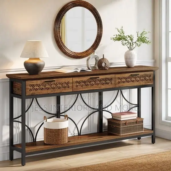Console Table With 3 Drawers and Storage Shelf