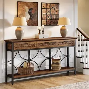 Console Table With 3 Drawers and Storage Shelf